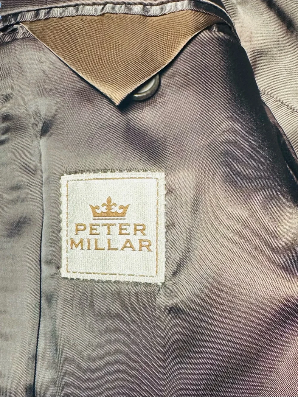 Peter Millar 46R Sport Coat Blazer 100% Wool Blue Brown Gingham Check Union Made